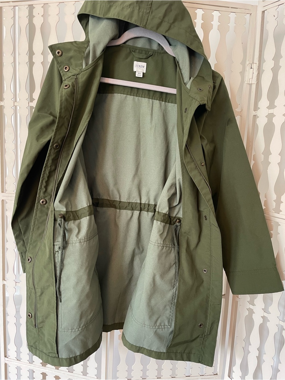 J. Crew Lightweight Water Resistant Olive Hooded Anorak Jacket - Picture 2 of 4